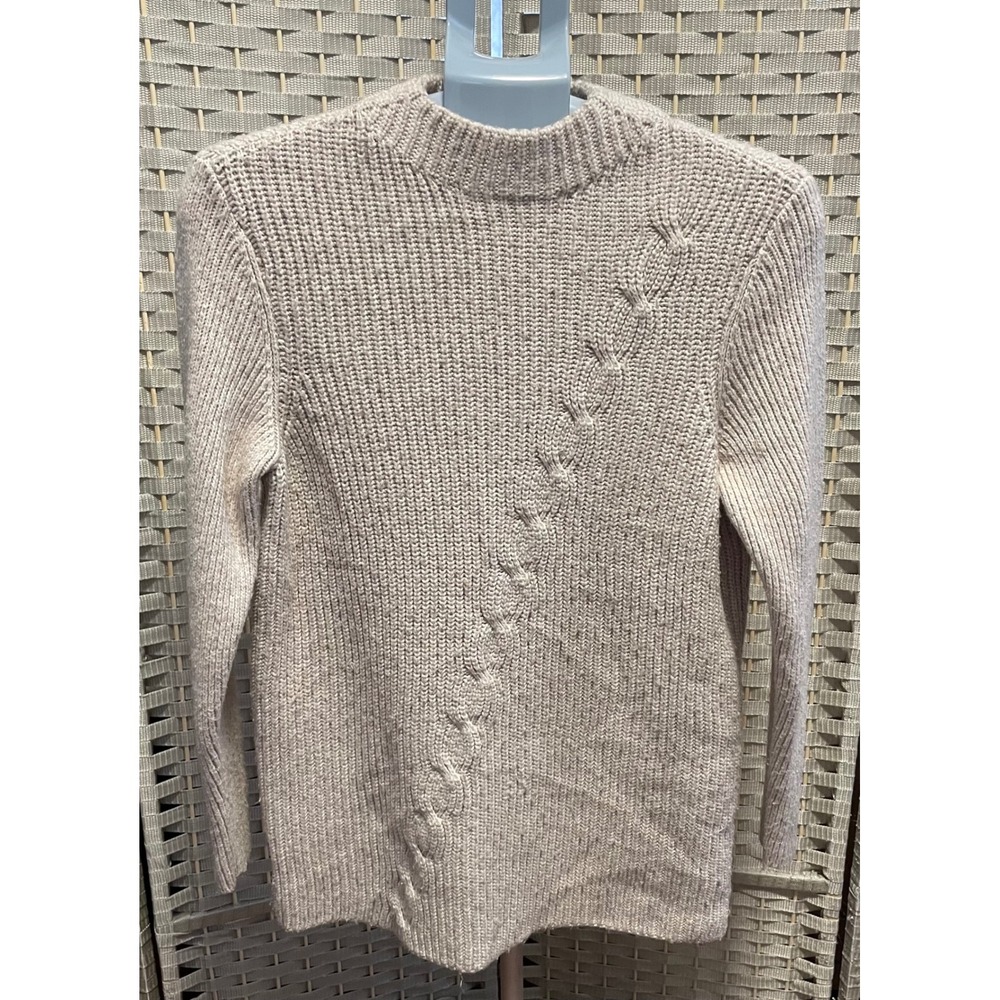 Chicos Beige Ribbed Mock Neck Sweater Diagonal Cable Knit Oatmeal Size 2 Large